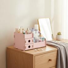 Caja organizadora de cosméticos para escritorio, organizadora de tocador con cajones para joyas y productos de cuidado de la piel, caja de almacenamiento de madera ensamblada para maquillaje - Rosa - Ver 2