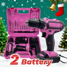 21V Lithium-Ion Rechargeable Drill Driver - Electric Tool Set For Home And DIY Projects - Handheld Screwdriver With LED Light And Variable Speed Control - Pink - View 10