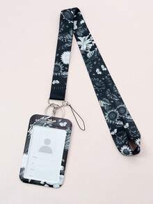 1 buc Șnur drăguț cu floarea-soarelui cu suport pentru card de identitate, Șnur negru pentru gâtul profesorului pentru chei și breloc cu breloc, potrivit pentru carduri de acces, carduri de masă, carduri de autobuz, abonamente etc., idee de cadou excelentă pentru femei, asistente medicale, profesori, personal