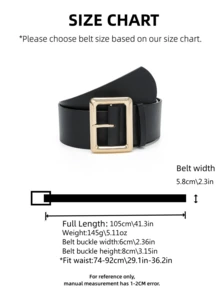 1pc Women's Fashion Black Wide Belt With Gold Square Buckle - Multi-Functional Slim Dress Accessories For Casual Dress Belt Elegant Casual Fall, Autumn, Halloween