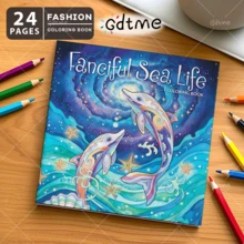 GDTME 魔法梦境涂色书：适合感恩节、新年、生日、开学季等各种场合，可作为礼物送给家人、朋友、爱人和青少年。内含厚实的珠光纸，尺寸为7.9x7.9英寸。也是母亲节和父亲节的绝佳礼物。 - 海洋生物 - 查看 20