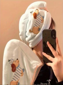 1 Peça Toalha de Cabelo Rápida de Secagem com Cachorro Dachshund Fofo em Formato de Maçã para Mulheres - Altamente Absorvente, Coral Macio e Amigável à Pele, Absorção de Umidade, Padrão Bordado, Durável, Adequada para Cabelos Longos e Cacheados, Sem Perfume, Acessório de Banheiro, Toalha de Secagem de Cabelo Feminina, Touca de Secagem de Cabelo Feminina, Melhor Presente para Amigos Amantes de Cachorros no Natal - Multicolorido - Visão 3
