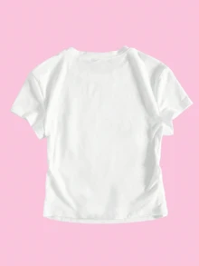 Camiseta de mujer con estampado de flores y letras, estilo de verano, cómoda y casual - Blanco - Ver 3