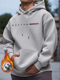 קפוצ'ון קז'ואל לגברים עם הדפס בוסטון בעיצוב ג'אז, בחירת בגדי ספורט נוחים לסתיו/חורף