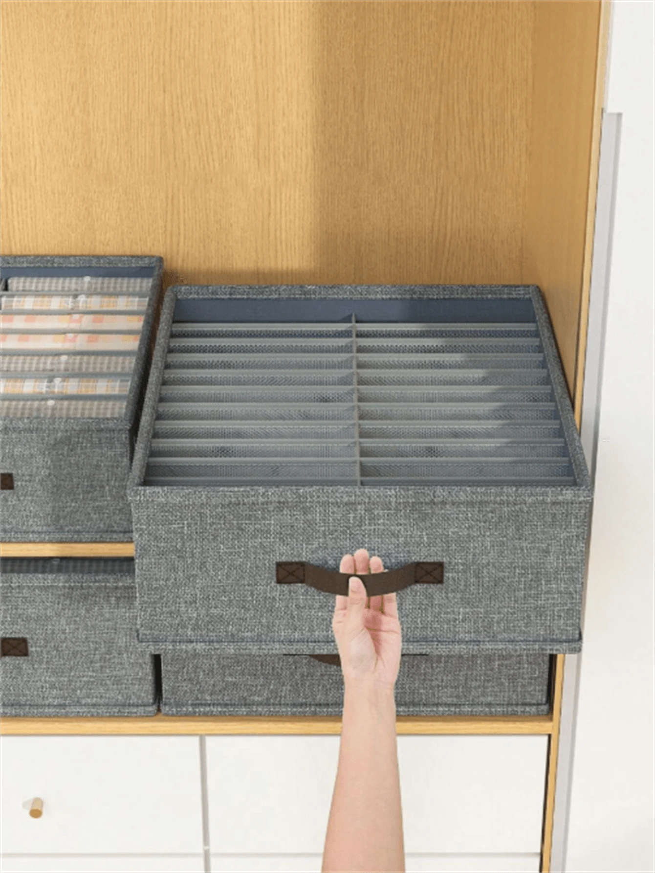 1pc Large Capacity Double-Layer Non-Woven Fabric Foldable Storage Box, Suitable For Organizing Clothes, Underwear And Bedding In Wardrobe, Bedroom Or Home - Grey - View 1