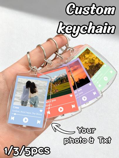 1/3/5Pcs Custom Photo Text Keychain, Personalized Song Text Keychain, Custom Picture Music Player Keyring,Gift For Couple Friends Anniversary Birthday
