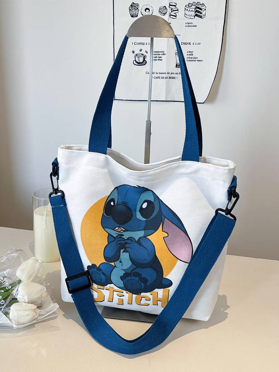 Túi vải canvas Disney Stitch, được làm từ chất liệu canvas dày dặn, bền chắc, với họa tiết Stitch ngồi dễ thương và chữ "Stitch" màu vàng, dung tích lớn và thoải mái, phù hợp để đựng sách/máy tính xách tay, lý tưởng cho thanh thiếu niên/bé gái/phụ nữ/người hâm mộ phim hoạt hình Disney, phù hợp cho trường học/công việc/mua sắm/du lịch/các dịp thường ngày, vật dụng thiết yếu và món quà hoàn hảo cho sinh nhật/ngày lễ/các dịp đặc biệt.
