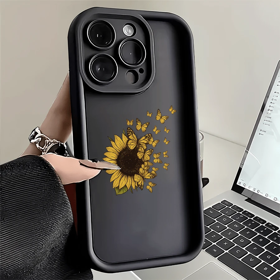 Mariposa girasolFunda estampada para teléfono, compatible con modelos como 16E/15/14/13/12/11/PRO/PLUS/PROMAX/MINI, S/A/M/NOTE, S/G/EDGE/E, Transition SPARK/HANTOM/CAMON/INFINIX, Honor 400/PLAY/X/Y, OPPO Reno/A/F, 14/Redmi/POCO/NOTE y otros. Transparente, sencilla, elegante y duradera, fabricada con material protector de TPU. Ideal para San Valentín, Halloween, Navidad y otras ocasiones festivas, ideal para uso personal o como regalo. - Negro - Ver 1