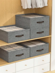 1pc Large Capacity Double-Layer Non-Woven Fabric Foldable Storage Box, Suitable For Organizing Clothes, Underwear And Bedding In Wardrobe, Bedroom Or Home - Grey - View 6
