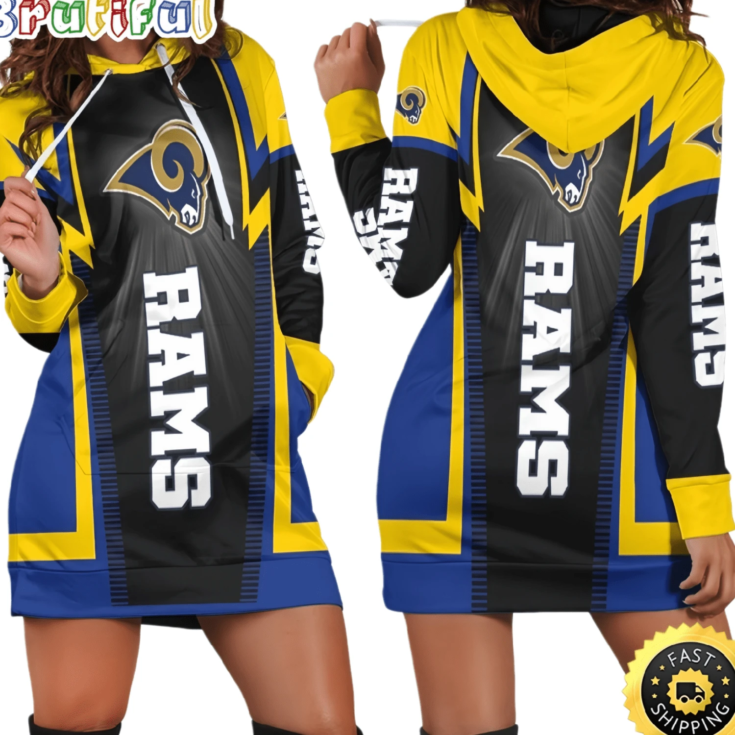 Los Angeles Rams Football Hoodie Dress Women's Hoodie Dress Long Sleeve Casual Football Jersey - 混合色 - 查看 1