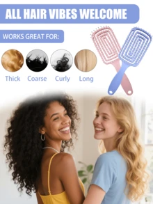 Elegant Round Hair Brush, Designed For Girls - Hollow-Out Design, Pink Handle, Durable ABS Plastic Material, Large Curved Boar Bristles, Can Fluff Up And Style Thick Hair - Multicolor - View 8