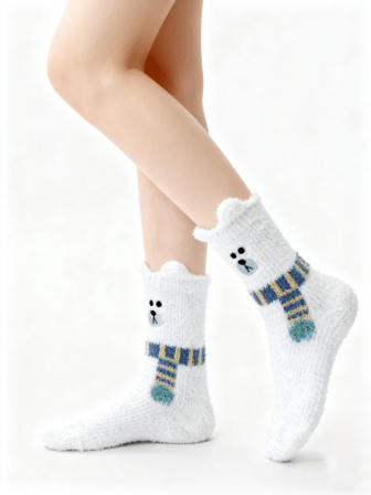 1 Pair Cartoon Monster Thick Coral Fleece Warm Mid-Calf Socks, Autumn/Winter