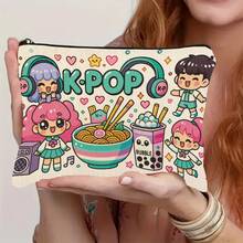 Colorful Kpop Illustration Makeup Bag, Cartoon Music Theme Travel Toiletry Bag, Portable Cosmetic Organizer, Birthday Or Graduation Gift For Women And Best Friends, Travel Pouch - Multicolor - View 9