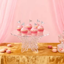 1 Set Acrylic Cake Stand Display Rack, Modern Minimalist High Transparency Butterfly Cupcake Dessert Stand, Suitable For Gatherings, Festivals And Parties - Transparent - View 4