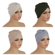 4pcs Muslim Women Hijab, Waffle Texture Jacquard Fabric, Soft Feel, Autumn/Winter Headscarf, Fashion Base Cap, Home Wear - Waffle Bandana - View 2