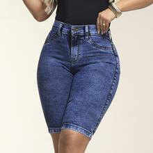 Women's Denim Cycling Shorts With Elastane, Butt-Lifting Design - Đá cẩm thạch - Xem 4