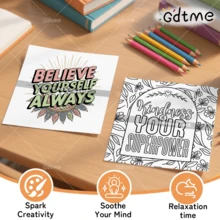 GDTME 成人心理健康涂色书系列：积极正念、平静冥想、温暖大胆的设计、舒适放松的插图、安静的涂色空间、24页厚纸，是生日、新年、情人节、返校礼物、办公用品和文具的理想之选。 - 彩色 - 查看 5
