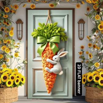 2d Flat Easter Bunny And Carrot Door Banner - Cute Polyester Fiber Decoration, Suitable For Home, Outdoors, Lawn, Porch, Courtyard - Suitable For New Year And Valentine's Day