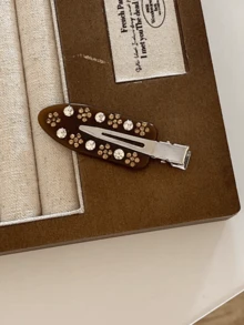 Vintage französischer Münzen-Blumen-Kristall-Azetat nahtloser Seitenhaarclip, Nischendesign, Haarklammern, Haarspange, Haarspangen - Verschiedenfarbig - Übersicht 14