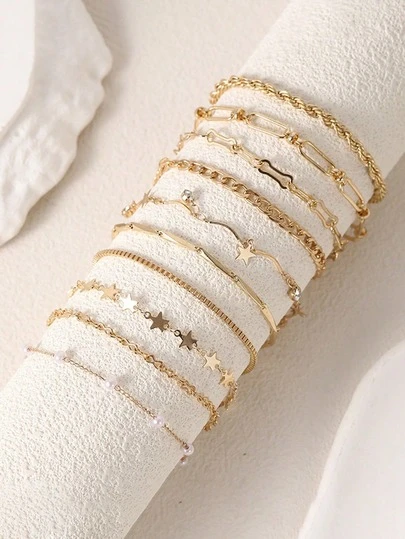 10 قطع أساور سلسلة مخلب متعددة الطبقات، أساور نجمة جميلة بشراريب بسيطة متعددة الاستخدامات، مناسبة للملابس الحفلات، هدايا للأحباء، الاستخدام اليومي وعيد الحب