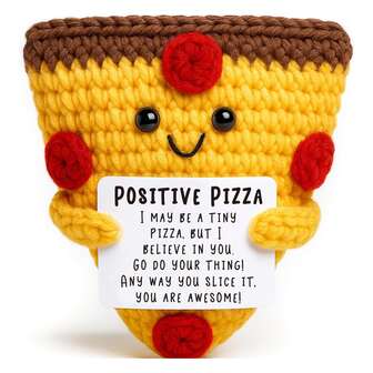 Mini regalos de pizza inspiradores de Navidad, pizza de ganchillo positiva y hecha a mano con animales como regalo de motivación para Navidad, cumpleaños, compañeros de trabajo, amigos, relleno de calcetines navideños y regalos de intercambio de Navidad