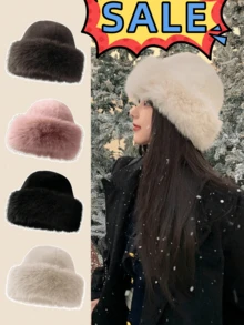 1pc Women's Winter Plush Bucket Hat, Russian Style Furry Winter Bucket Hats,Faux Fur Hat,Women's Fashionable Thick Hat, Winter Warm Hat, Fuzzy Beanie,Can Be Paired With Wool Coat, Winter Clothing Winter Outfits,Warm Ski Snow Hat,Valentine's Day Gifts, New Year Gifts. - Multicolor - View 1