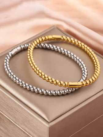 1 pieza Pulsera de cuentas de acero inoxidable con diseño exclusivo, adecuada para uso diario y eventos sociales.