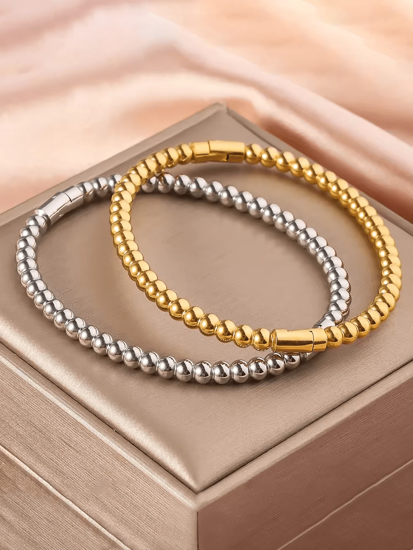 1件/3件装时尚不锈钢珠手链，独特小众设计，适合日常佩戴和派对活动。 - 奢華 - 查看 1