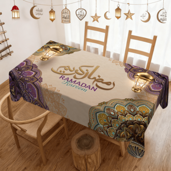 1/20 st Ramadan Kareem Festival Välsignelseduk - Välsignelser för Ramadan Utsökt Mönsterduk, Traditionell Mönsterduk med Belysningsdesign Lämplig För Familjesammankomster och Eid Al Fitr-Festligheter - Festivaldekorationsduk