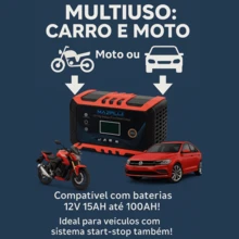 Carregador Bateria Bivolt Portatil 12v Moto Carro 15ah-100ah - Vermelho - Visão 8