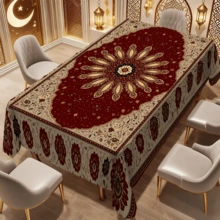 1/20 pièces Nappe avec motif floral islamique élégant, design rougeâtre, convient pour la maison, la cuisine, le jardin extérieur, les fêtes, les banquets de restaurant et la décoration d'intérieur - Multicolore - Voir 13