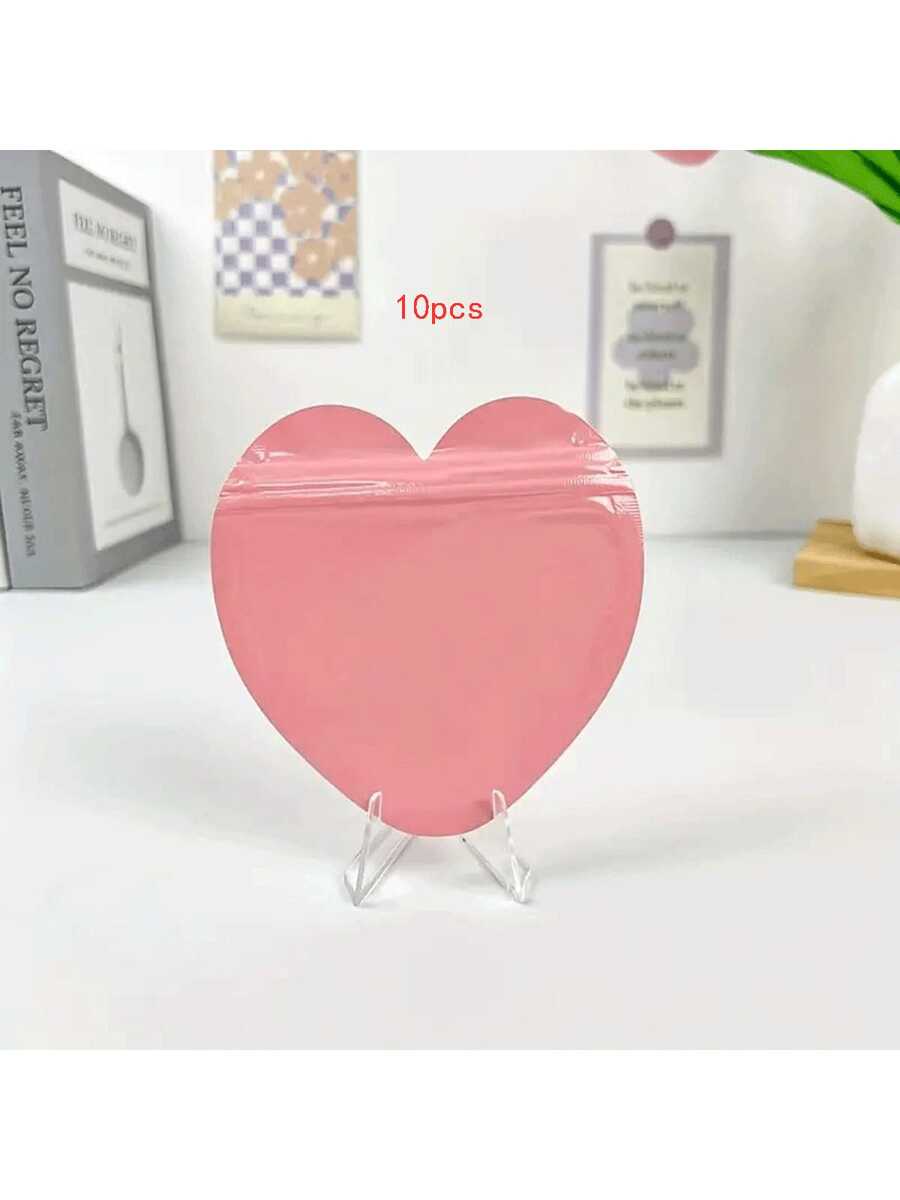 10pcs Red Heart Shaped Reusable Sealed Bags, Cute Mini Packaging Bags For Jewelry, Transparent Reusable Sealed Bags For Snacks, Business, Wedding, Birthday, Holiday Party Gifts - Pink - View 1