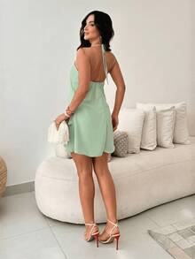 Elegant Casual Halter Dress - Màu xanh lá cây cho bé - Xem 2