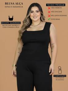 Women's Plus Size Tank Top With Square Neckline, Lined, Elegant - màu đen - Xem 4