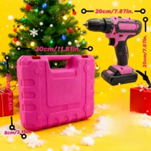 21V Lithium-Ion Rechargeable Drill Driver - Electric Tool Set For Home And DIY Projects - Handheld Screwdriver With LED Light And Variable Speed Control - Pink - View 2