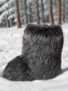 Stylish Personalized Winter Boots For Women - Adorable Spicy Girl Mid-Length Snow Boots, Cozy And Warm,Fluffy Boots - 灰色 - 查看 3