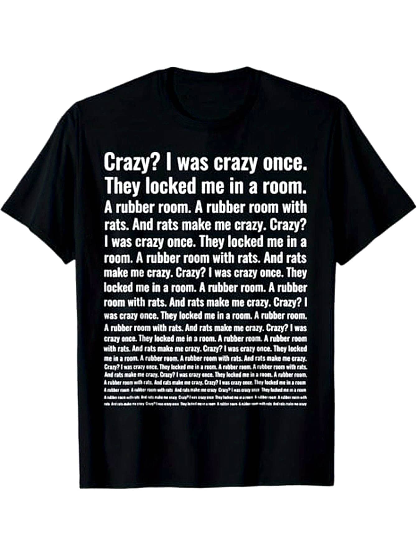 ¿Loco?Camiseta gráfica "I Was Crazy Once" - Negra, 100% algodón, cuello redondo casual, diseño de habitación de goma con ratones, perfecta para amigos papá, tallas S-XXXL, ropa casual|Camiseta humorística|Tela elástica - Negro - Ver 1