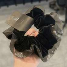 Rhinestone Scrunchie, New Velvet Hair Tie, Large Elastic Hair Scrunchie, Hair Accessories For Women ,Scrunchy Hair Ties Head Accessories Ponytail Holder - Black - View 2