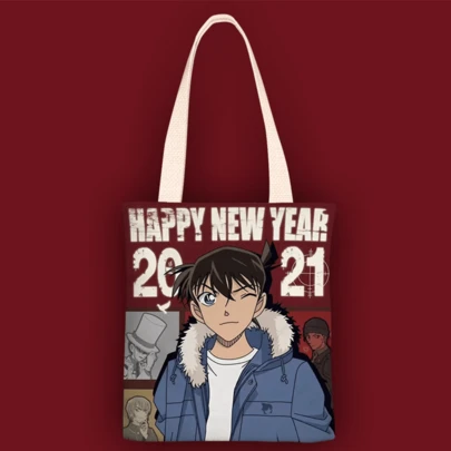 2021 New Year Limited Edition Canvas Shoulder Tote Bag, Special Anime Design, Large Capacity Multi-Pocket, Adjustable Strap And Zipper Closure, Cute Collectible Accessory, Suitable For Teenage Girls/Students/Anime Fans, Perfect For School/Travel/Anime Convention/Daily Use, Ideal Collectible Gift