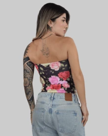 Printed Cropped Slim Fit Strapless Casual Basic Floral Print Tube Top - Aitona - TROPICAL VINTAGE - View 2
