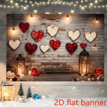 2D Flat Banner[ValentineS Day Housewarming Backdrop Design] 1pc Romantic ValentineS Day Polyester Backdrop - Heart Design With Retro Lanterns, No Electricity Needed, Ideal For Housewarming, Anniversary, General Celebrations