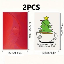 1pc Versatile Friendship Card - Playful Christmas Tree & Teacup Design - Suitable For Christmas, Corporate Supplies, Greeting Cards - Red Envelope - View 8