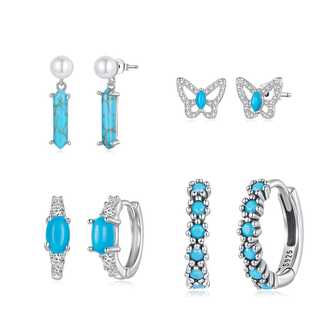  Pendientes de la serie de turquesa de Bamoer con una personalidad única. La combinación de turquesa con líneas simples y suaves es adecuada para el uso diario y es un regalo para los cumpleaños de las mujeres y la joyería