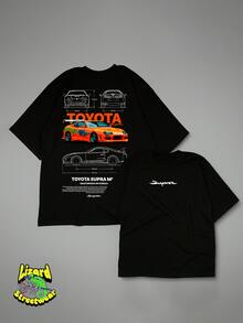 Supra MK4 Orange Bryan T-Shirt, Cars Collection, Motorsports, Street Vehicles, Unisex Shirt/Blouse, Men's/Women's, 100% Cotton, Premium Top, Streetwear, New Release, Various Colors!! Plus Size - 黑色 - 查看 1