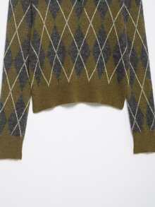 Seelio Autumn/Winter New Women's Fashion Minimalist Versatile Rhombus Pattern Polo Neck Long Sleeve Knit Sweater - Olive Green - View 7