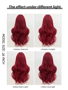 24 Inch 240g Synthetic Heat Resistant Wavy Red Medium Length Wig With Bangs, Elegant Wig Suitable For Women's Daily Wear - Red - View 9