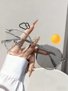 1副几何全框个性化优雅太阳镜，基础款女士时尚眼镜，适合夏季日常生活、约会装扮、外出装扮、假日礼物、户外配饰 - 無色 - 查看 6