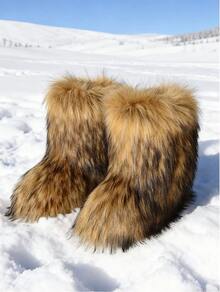 Stylish Personalized Winter Boots For Women - Adorable Spicy Girl Mid-Length Snow Boots, Cozy And Warm,Fluffy Boots - Rỉ Nâu - Xem 2