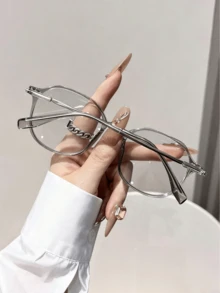 1副几何全框个性化优雅太阳镜，基础款女士时尚眼镜，适合夏季日常生活、约会装扮、外出装扮、假日礼物、户外配饰 - 無色 - 查看 2