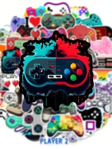 50张电子游戏主题贴纸，适合装饰笔记本电脑，防水材质，可重复使用，也可用于摩托车头盔、汽车、礼品盒、信封、涂鸦贴纸、吉他、笔记本电脑、行李箱、DIY工艺品、头盔贴纸、游戏玩家贴纸、笔记本电脑贴纸、贴纸、游戏玩家、游戏、批量贴纸、自行车贴纸、贴纸、游戏玩家生日派对、游戏派对 - 電玩遊戲機 - 查看 6